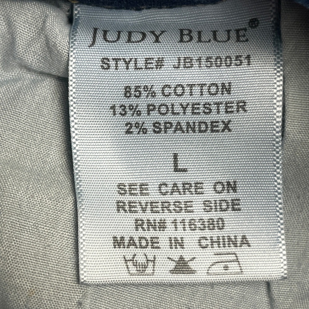 Judy Blue Distressed Denim Shorts L Stretch Raw Hem Mid Rise Festival Summer - Picture 9 of 11